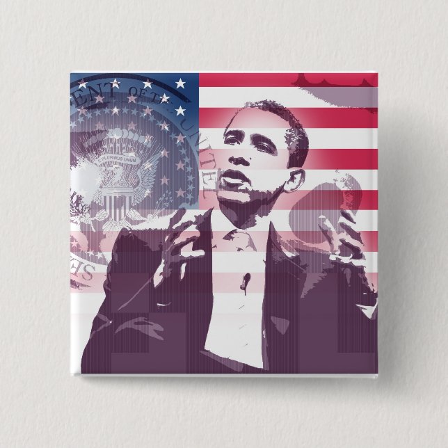 Badge Carré 5 Cm Barack Obama - Bouton (Devant)