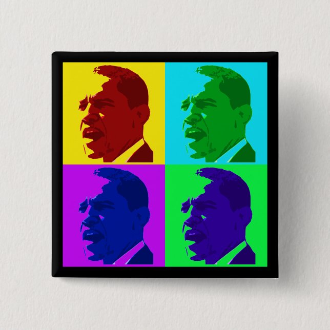 Badge Carré 5 Cm Barack Obama dans la couleur vivante (bouton (Devant)
