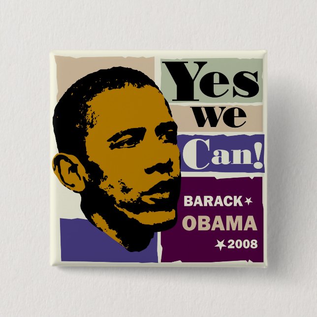 Badge Carré 5 Cm Barack Obama "oui nous pouvons !" Bouton (Devant)