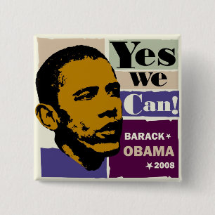 Badge Carré 5 Cm Barack Obama "oui nous pouvons !" Bouton