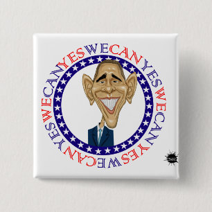 Badge Carré 5 Cm Barack Obama oui nous pouvons - rouge et bleu