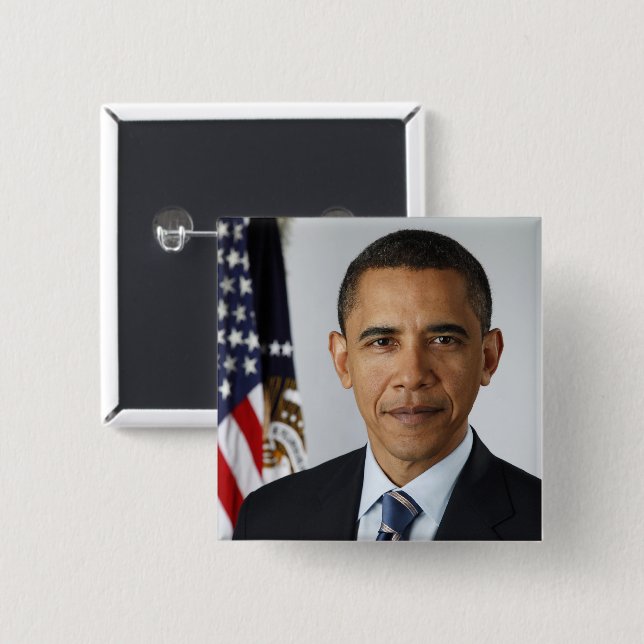 Badge Carré 5 Cm Barack Obama Président américain Portrait de la Ma (Devant & derrière)