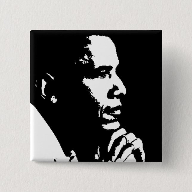 Badge Carré 5 Cm Barack Obama - Profil noir et blanc (Devant)