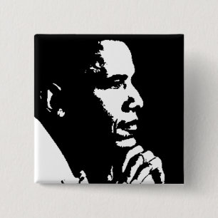Badge Carré 5 Cm Barack Obama - Profil noir et blanc