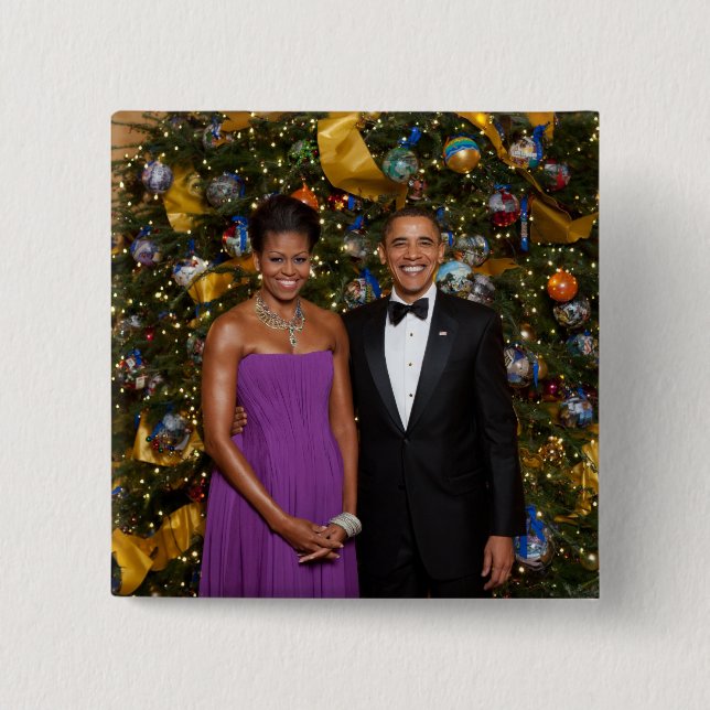 Badge Carré 5 Cm Barack Obama US President White House Christmas (Devant)