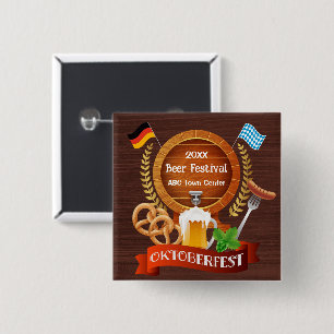 Badge Carré 5 Cm Baril de bière Oktoberfest