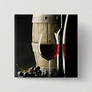 Badge Carré 5 Cm Baril de vin, raisins et verre