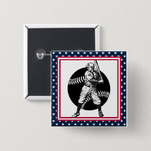 Badge Carré 5 Cm Baseball : Bouton Vintage