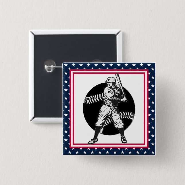 Badge Carré 5 Cm Baseball : Bouton Vintage (Devant & derrière)
