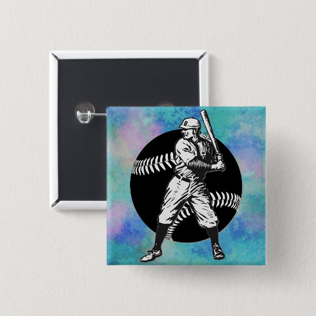 Badge Carré 5 Cm Baseball : Bouton Vintage (Devant & derrière)