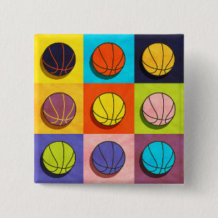 Badge Carré 5 Cm Basket-ball Art pop