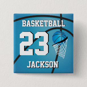 Badge Carré 5 Cm Basket-ball bleu et blanc  Personnaliser