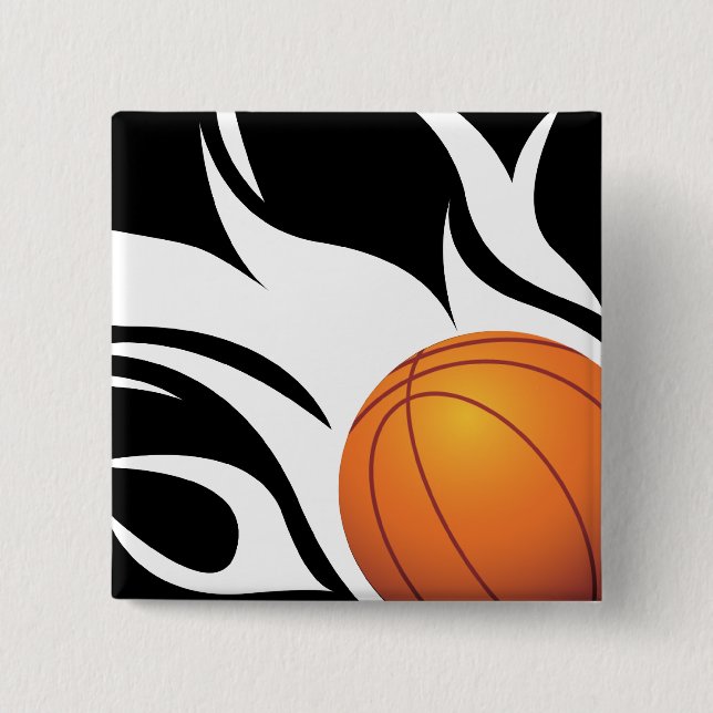 Badge Carré 5 Cm Basket-ball flamboyant noir et blanc (Devant)