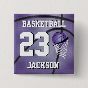 Badge Carré 5 Cm Basketball violet blanc   Personnaliser