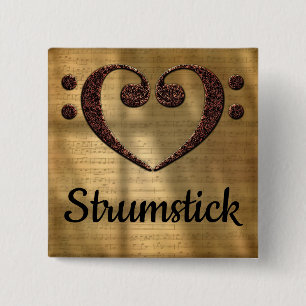 Badge Carré 5 Cm Basse Double Clé Coeur Strumstick