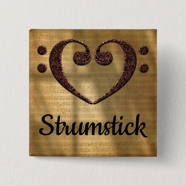 Badge Carré 5 Cm Basse Double Clé Coeur Strumstick (Devant)