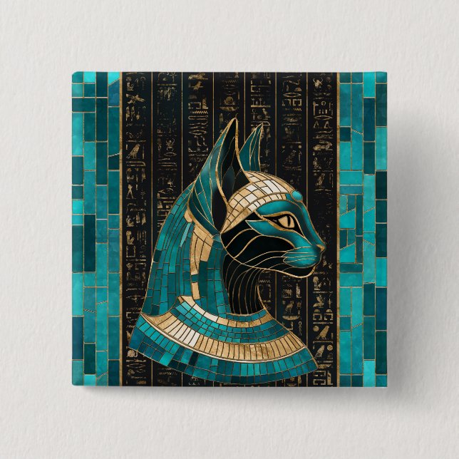 Badge Carré 5 Cm Bastet, déesse chatte égyptienne - Art mosaïque (Devant)