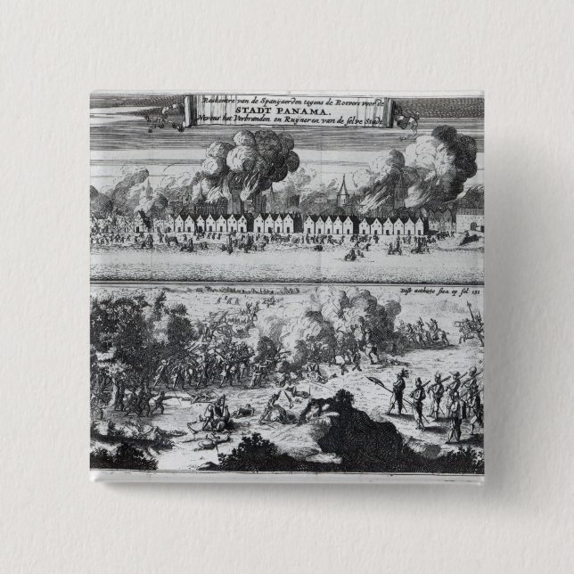 Badge Carré 5 Cm Bataille entre les Buccaneers (Devant)