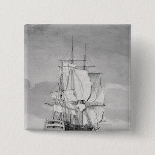 Badge Carré 5 Cm Bateau anglais de Ligne-de-Bataille, XVIIIème