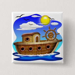 Badge Carré 5 Cm Bateau de pêche dessin animé