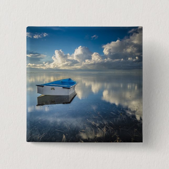 Badge Carré 5 Cm Bateau de rangée sur l'eau (Devant)