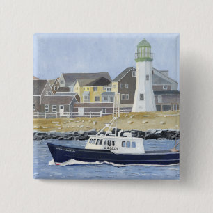 Badge Carré 5 Cm Bateau homardier, port de Scituate