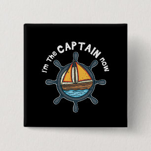Badge Carré 5 Cm Bateau - Je suis le Capitaine maintenant