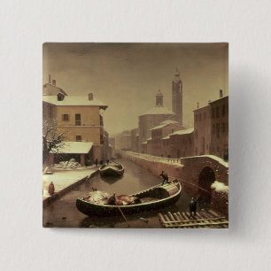 Badge Carré 5 Cm Bateau sous la neige