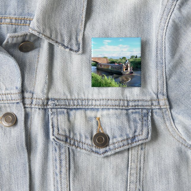 BADGE CARRÉ 5 CM BATEAUX DE CANAL (En situation)