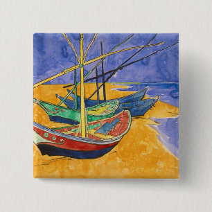 Badge Carré 5 Cm Bateaux de pêche de Vincent van Gogh   sur la