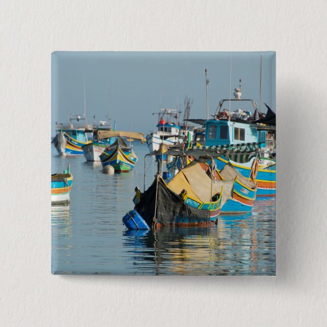 Badge Carré 5 Cm Bateaux de pêche maltais | Marsaxlokk à Malte (Devant)