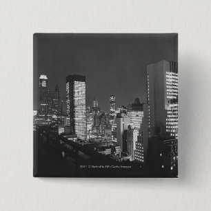 Badge Carré 5 Cm Bâtiments de ville la nuit B&W, vue élevée