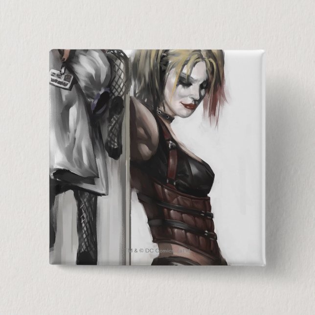 Badge Carré 5 Cm Batman Arkham City | Harley Quinn Illustration (Devant)