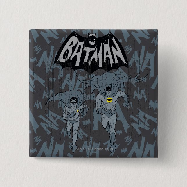 Badge Carré 5 Cm Batman Et Robin Avec Logo Graphique Distressé (Devant)