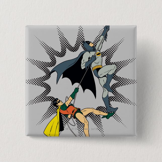 Badge Carré 5 Cm Batman Et Robin Grimper (Devant)
