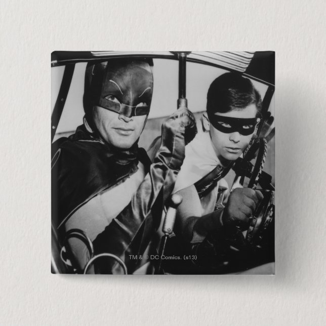 Badge Carré 5 Cm Batman et Robin In Batmobile