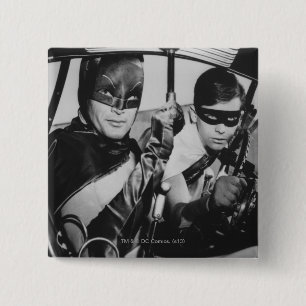 Badge Carré 5 Cm Batman et Robin In Batmobile