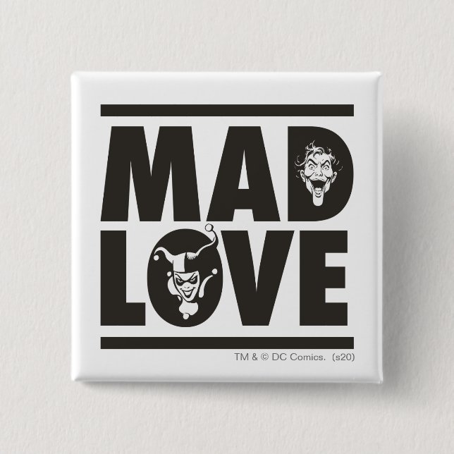 Badge Carré 5 Cm Batman Valentine | Joker & Harley - Mad Love (Devant)