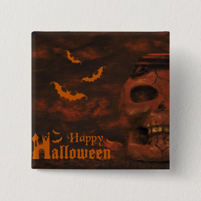 Badge Carré 5 Cm Battes de crâne de Halloween (Devant)