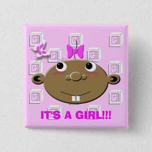 Badge Carré 5 Cm BBGBLOCKS, C'est UNE FILLE ! ! !