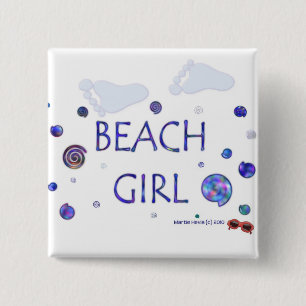Badge Carré 5 Cm Beach Girl - Empreintes - Bouton/broche
