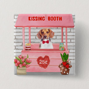 Badge Carré 5 Cm Beagle Dog Valentine's Day Kissing Booth