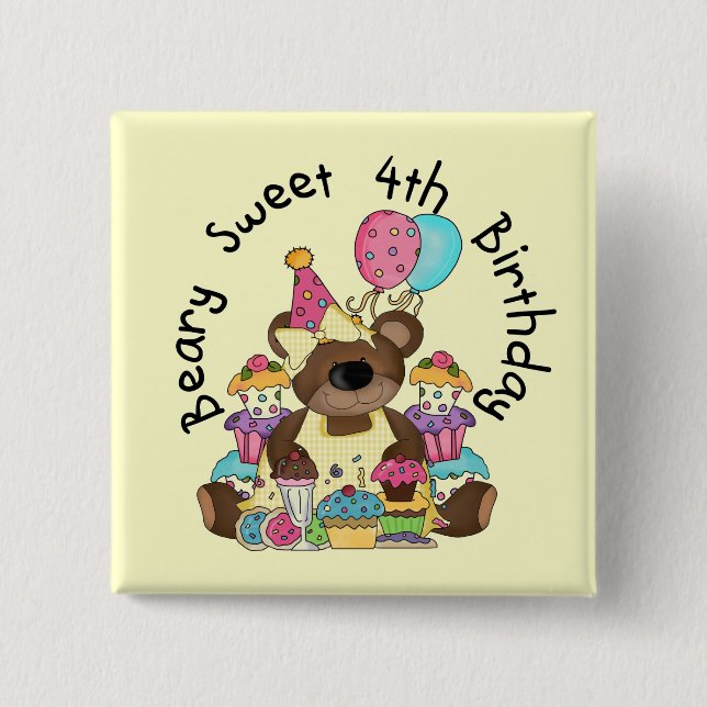 Badge Carré 5 Cm Beary Sweet 4e anniversaire (Devant)