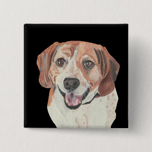 Badge Carré 5 Cm Beau Bouton Beagle Pastel tiré à la main