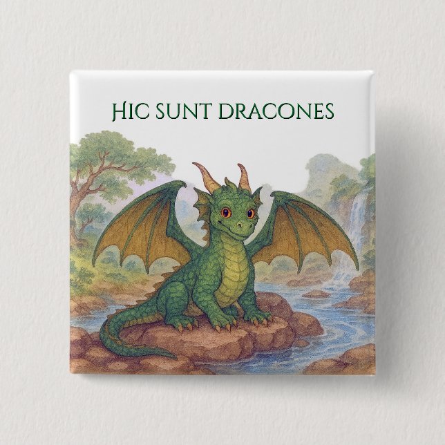 Badge Carré 5 Cm Beau dragon vert (Devant)