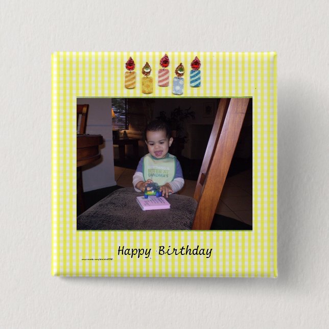 Badge Carré 5 Cm Beau Modèle photo d'anniversaire (Devant)