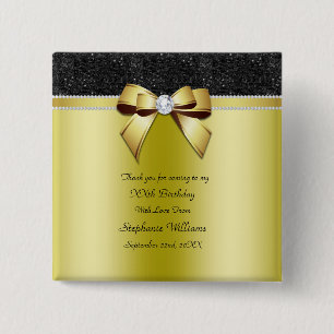 Badge Carré 5 Cm Beau Posh Gold & Black Jewel Anniversaire Favorise