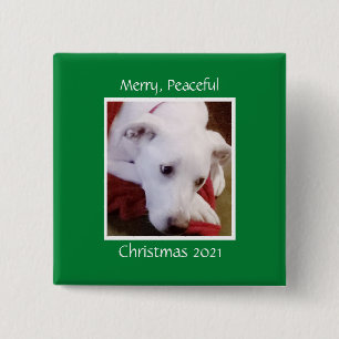 Badge Carré 5 Cm Beau Snowy White Chien Green Carré de Noël
