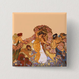 Badge Carré 5 Cm Beautiful Art Nouveau Women with Irises and Roses