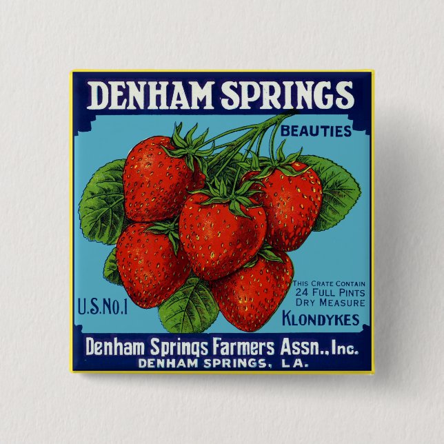Badge Carré 5 Cm Beaux fraises de Denham Springs (Devant)